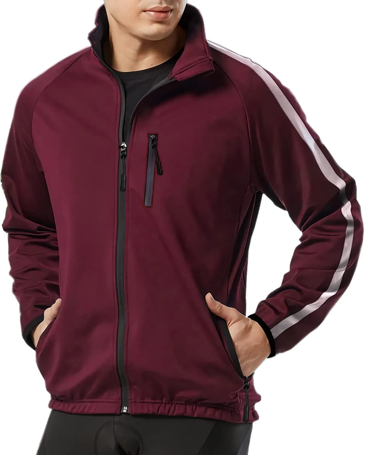 Wulibike Cycling Jackets for Men, Reflective Running Jacket Men Winter Warm Thermal Cycling Clothing Full Zip with Pockets