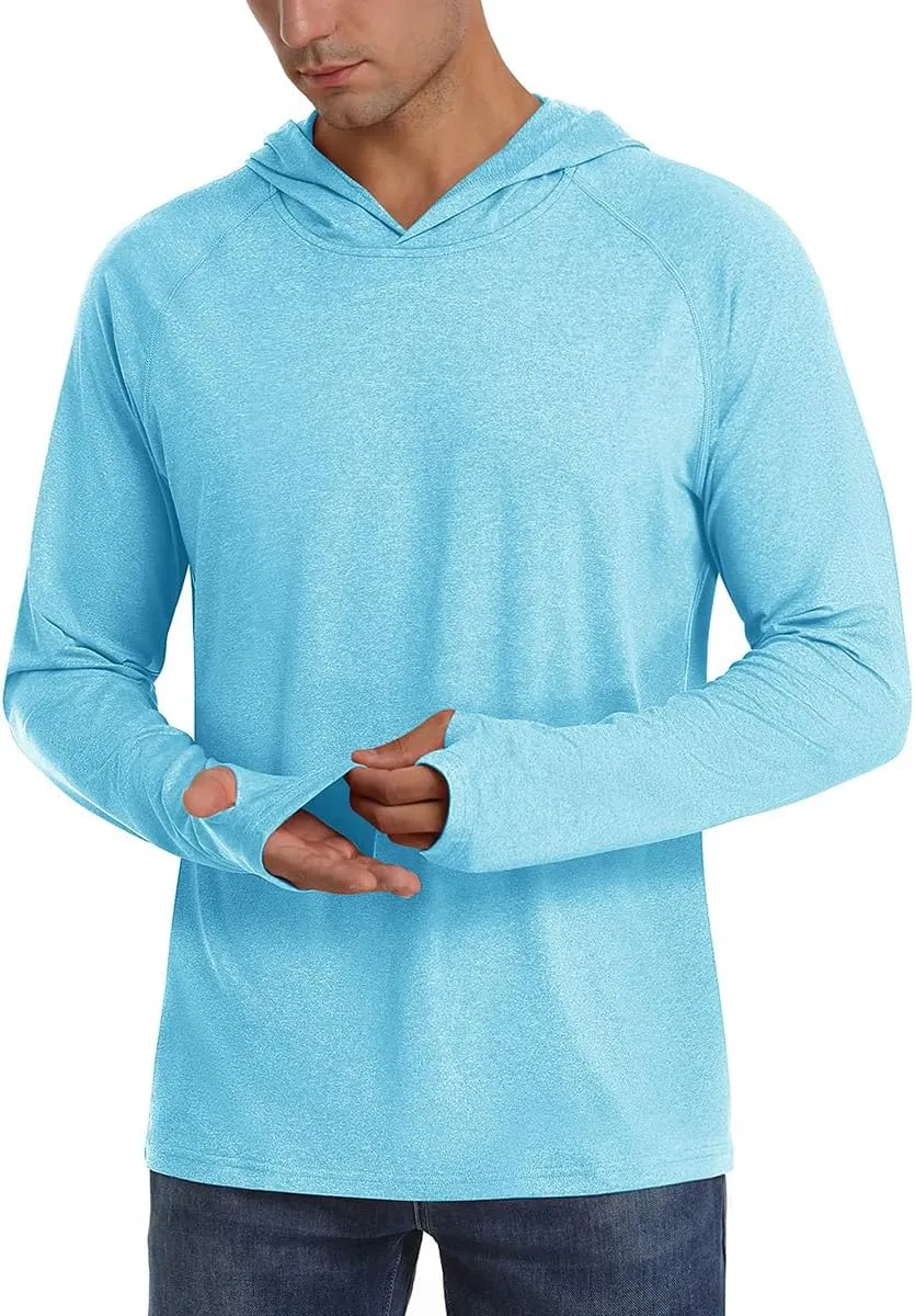 Xingfenly Men's Hooded Sun Protection -Shirt Summer Thumb Holes 50  Hoodie Shirts Quick Dry Beach Long Sleeve Tops