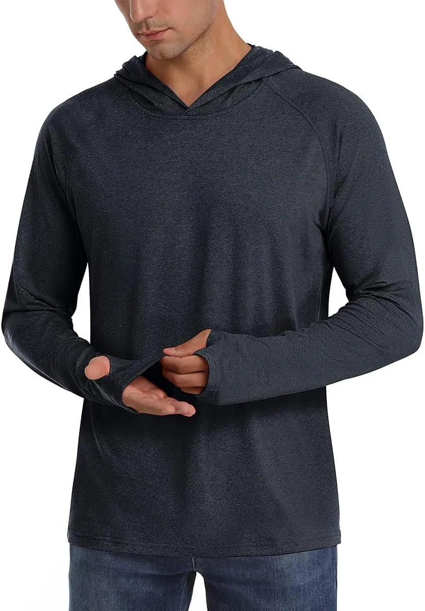 Xingfenly Men's Hooded Sun Protection -Shirt Summer Thumb Holes 50  Hoodie Shirts Quick Dry Beach Long Sleeve Tops