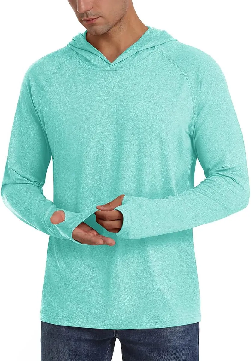 Xingfenly Men's Hooded Sun Protection -Shirt Summer Thumb Holes 50  Hoodie Shirts Quick Dry Beach Long Sleeve Tops