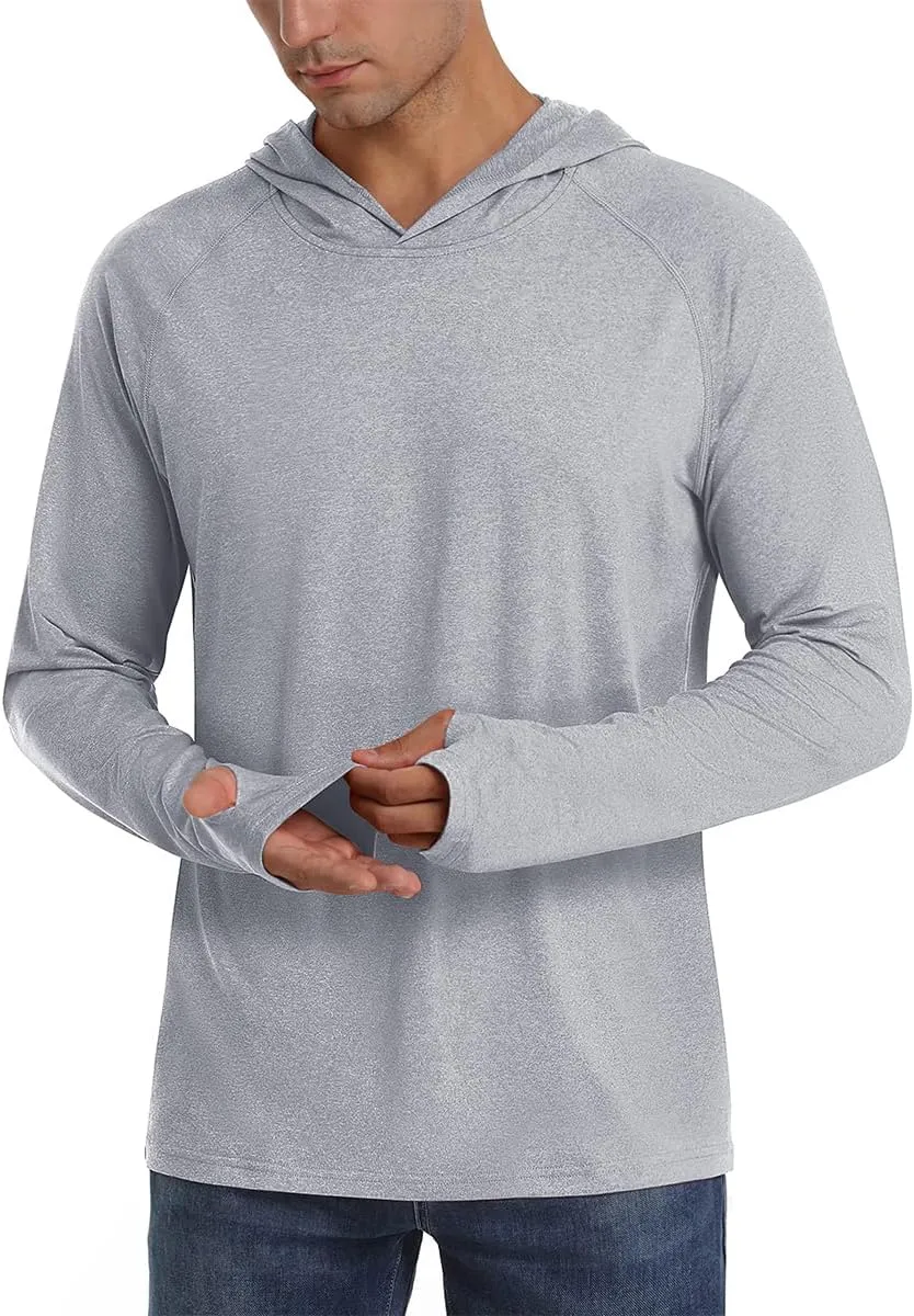 Xingfenly Men's Hooded Sun Protection -Shirt Summer Thumb Holes 50  Hoodie Shirts Quick Dry Beach Long Sleeve Tops