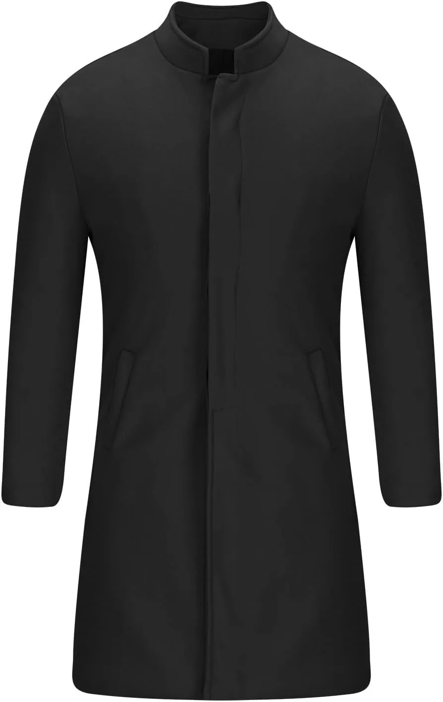 XUNRYAN Mens Wool Blend Pea Coat Notched Collar Single Breasted Overcoat Warm Winter Trench Coat Mid Long Jacket Work Outwear