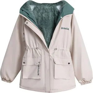 XUNRYAN Teen Girls Winter Jackets Sherpa Lined Quilted Lightweight Jacket Warm Cotton Down Coat Hooded Parka Anorak Outwear
