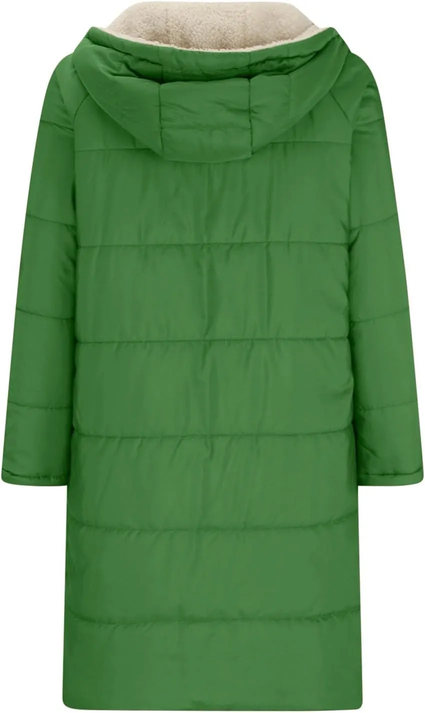 XUNRYAN Womens Winter Sherpa Puffer Jackets Zip Up Long Parka Quilted Lightweight Down Coat Fleece Lined Outdoor Anorak Hood