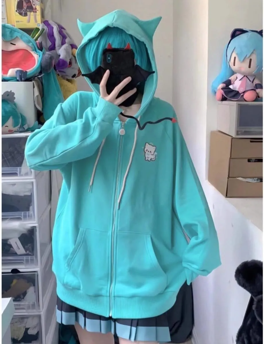 Y2k Hoodie for Teen Girls Cute Oversized Zip Up Hoodies Kawaii Sweatshirts Anime Sweaters Aesthetic Harajuku Clothes