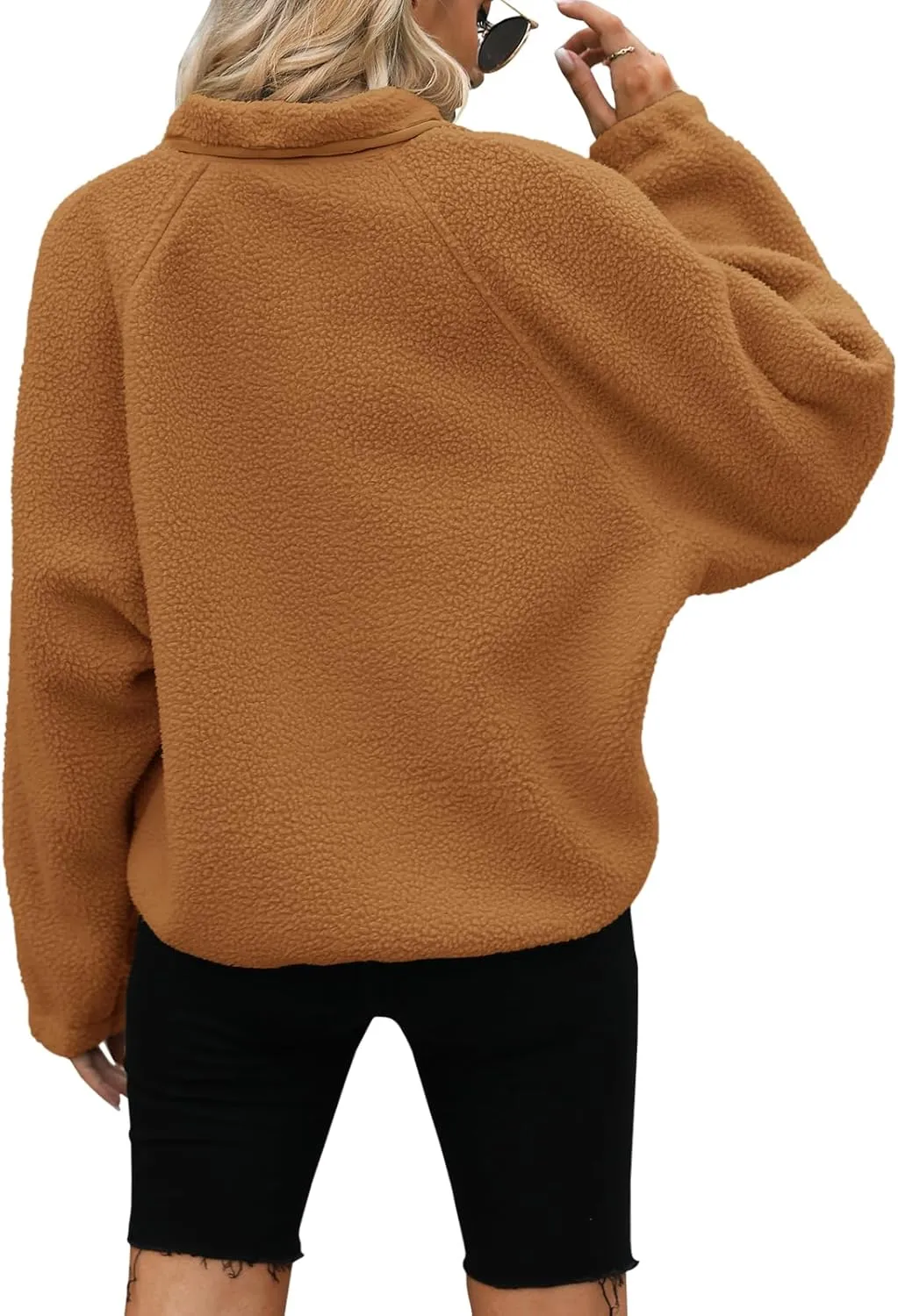 Yanekop Womens Fleece Jacket Fuzzy Long Sleeve Short Coats Button Down Sherpa Outerwear with Pockets