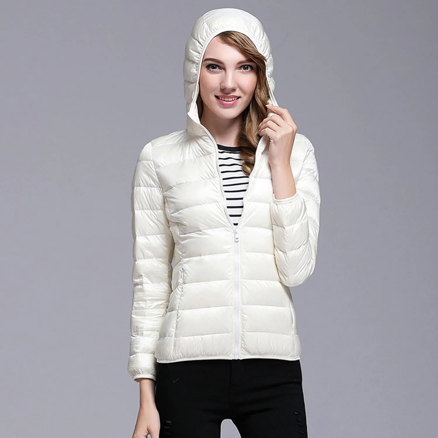 yardsong Womens Hooded Down Jackets Winter Warm Lightweight Quilted Puffer Coats Full Zip Up Packable Outerwear with Pockets