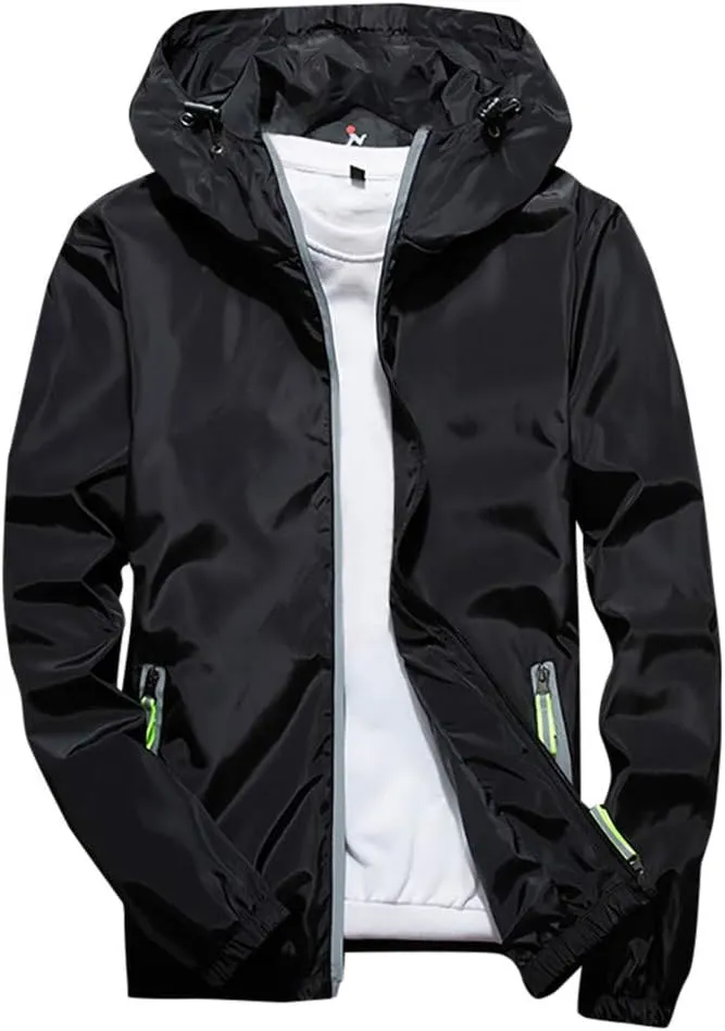 Ymosrh Men's Light Rain Jacket Lightweight Nylon Windbreaker Wind & Water Resistant Jacket, M-7XL