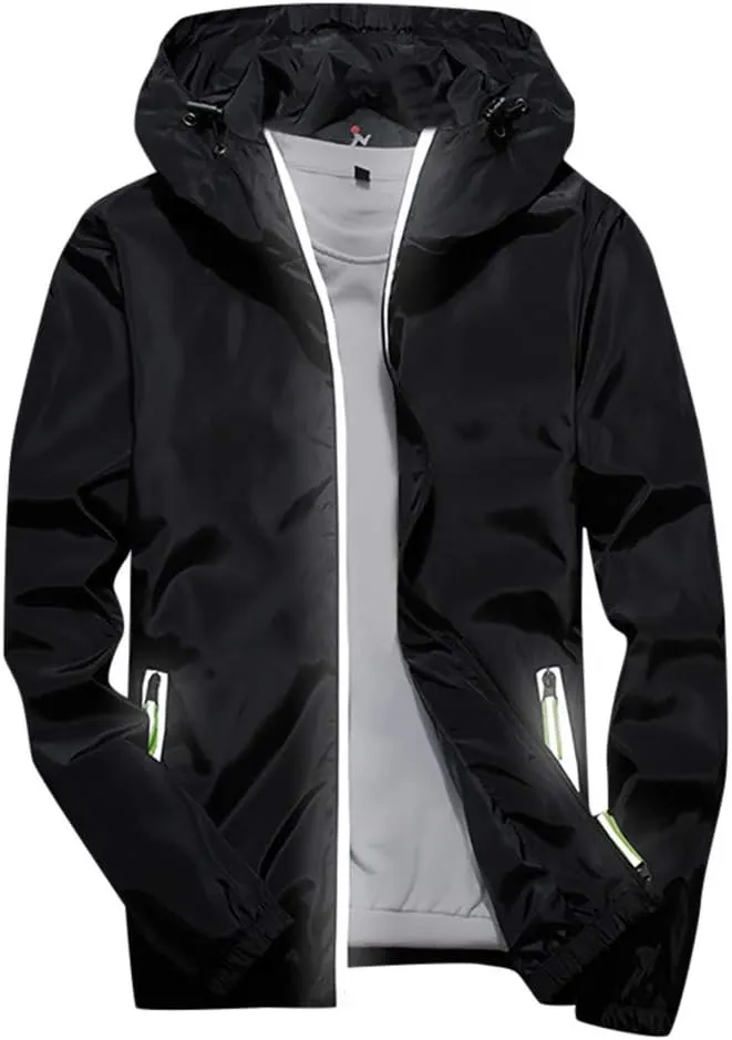 Ymosrh Men's Light Rain Jacket Lightweight Nylon Windbreaker Wind & Water Resistant Jacket, M-7XL