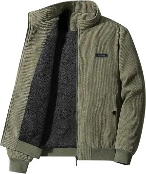 Ymosrh Men's Winter Coats Full-Zip Corduroy Jacket Sherpa Lined Trucker Turn Down Collar Warm Jacket Mens, XL-5XL