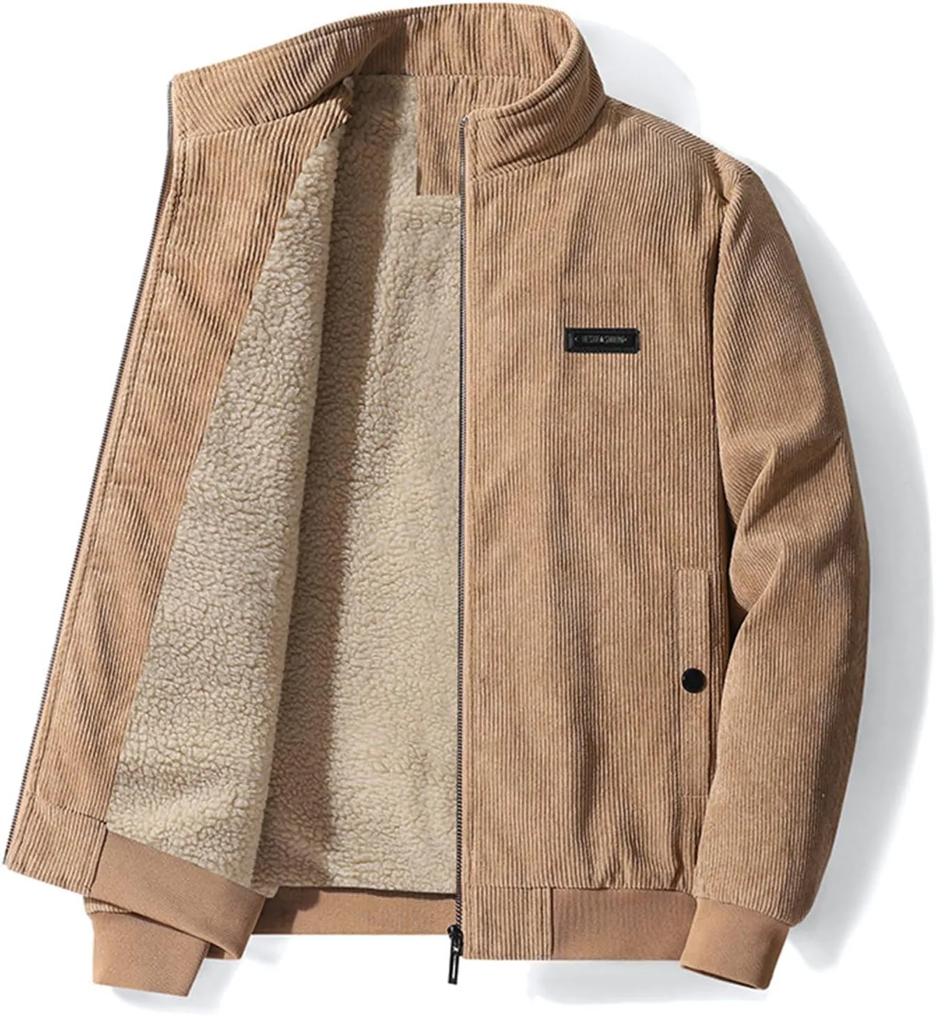 Ymosrh Men's Winter Coats Full-Zip Corduroy Jacket Sherpa Lined Trucker Turn Down Collar Warm Jacket Mens, XL-5XL