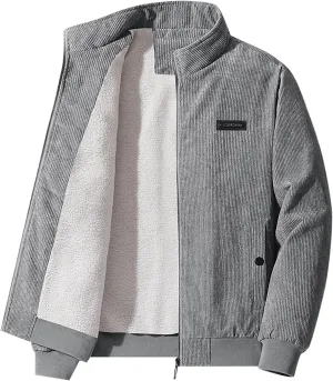 Ymosrh Men's Winter Coats Full-Zip Corduroy Jacket Sherpa Lined Trucker Turn Down Collar Warm Jacket Mens, XL-5XL