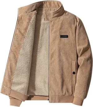Ymosrh Men's Winter Coats Full-Zip Corduroy Jacket Sherpa Lined Trucker Turn Down Collar Warm Jacket Mens, XL-5XL