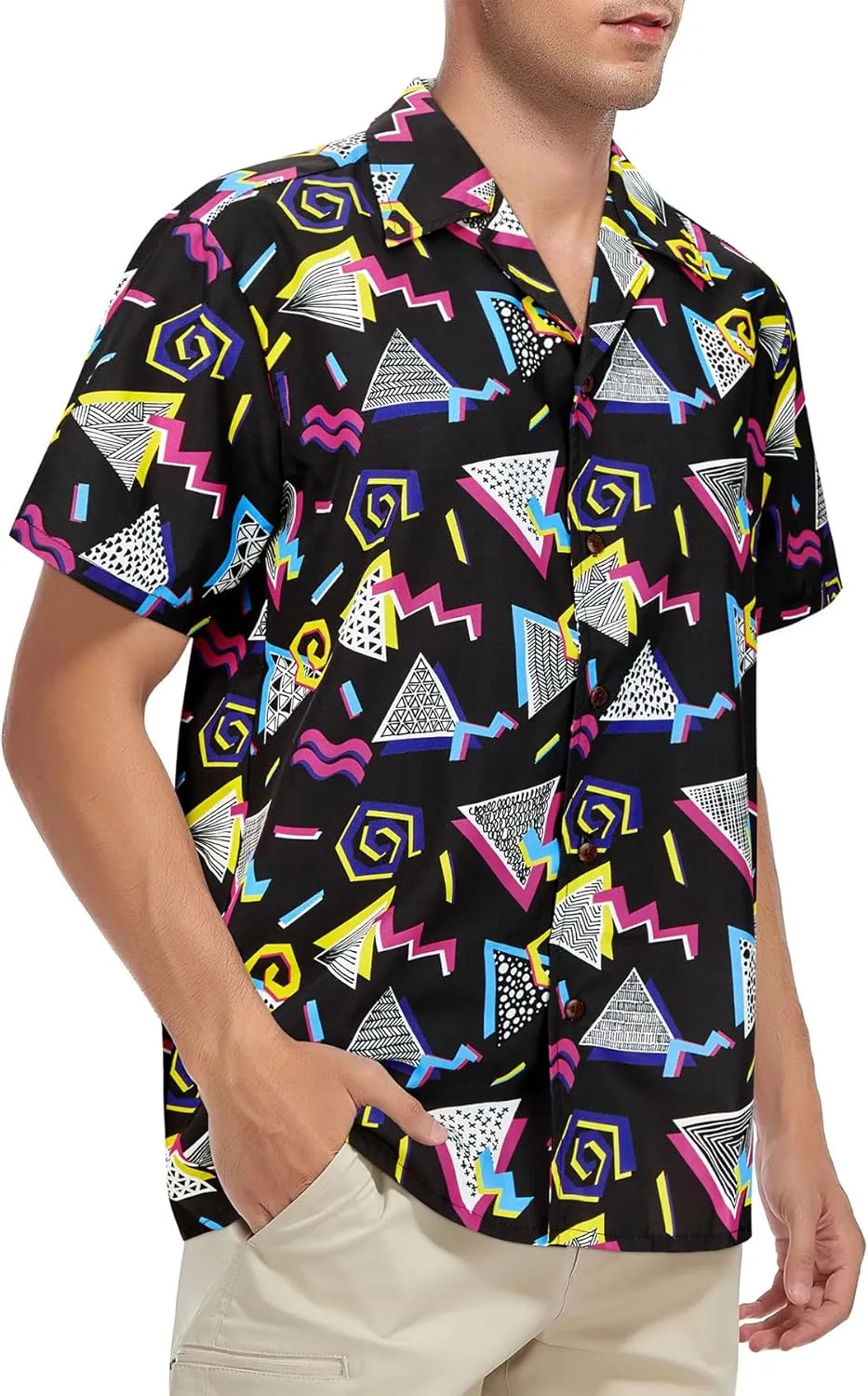 Zando 80s 90s Hawaiian Shirt for Men Short Sleeve 80s 90s Outfit Funny Hawaiian Shirts Party Disco Outfit