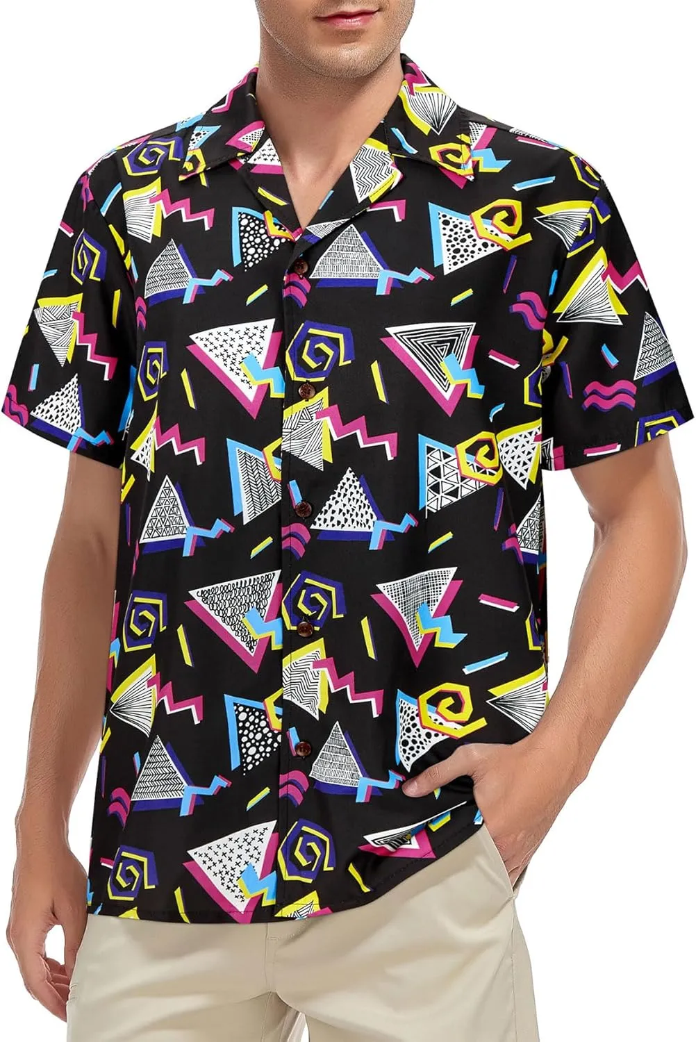 Zando 80s 90s Hawaiian Shirt for Men Short Sleeve 80s 90s Outfit Funny Hawaiian Shirts Party Disco Outfit
