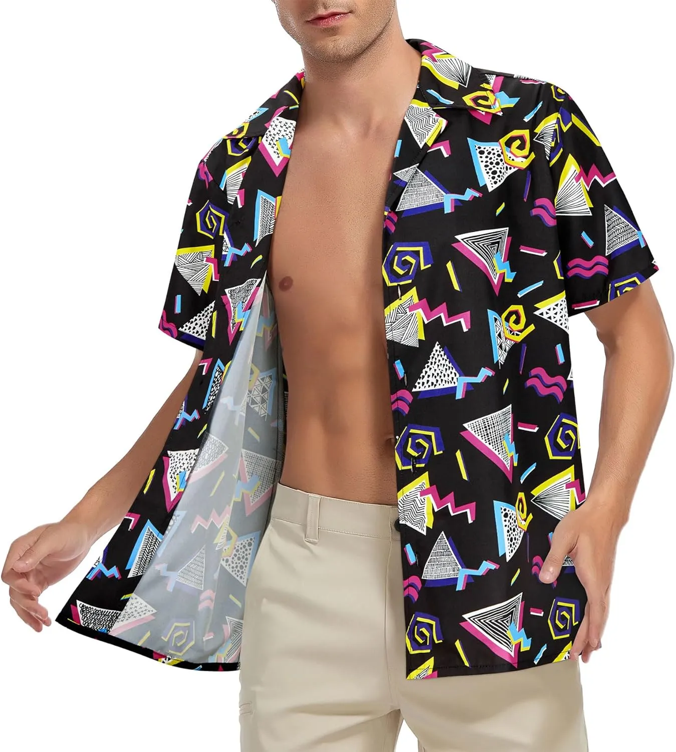 Zando 80s 90s Hawaiian Shirt for Men Short Sleeve 80s 90s Outfit Funny Hawaiian Shirts Party Disco Outfit