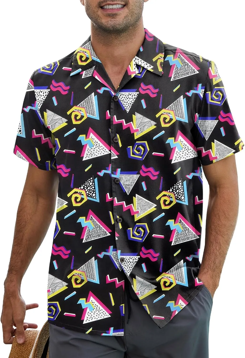 Zando 80s 90s Hawaiian Shirt for Men Short Sleeve 80s 90s Outfit Funny Hawaiian Shirts Party Disco Outfit