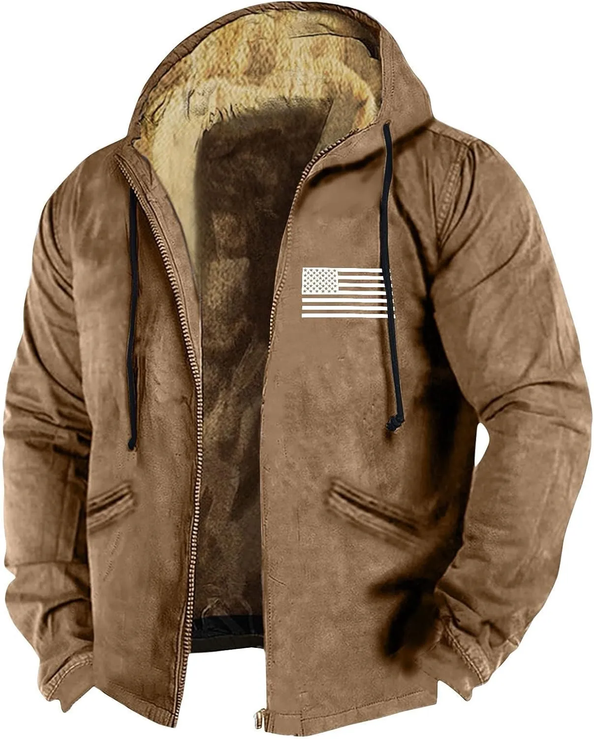 ZEFOTIM Mens Sherpa Lined Jacket Solid Color Zip Up Jacket Casual Winter Coats with Hood Warm Big and Tall Hoodies for Men