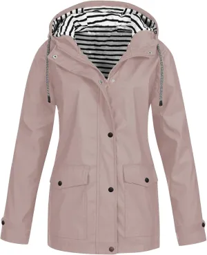 ZEFOTIM Rain Jacket Women with Hood Waterproof Lightweight Casual Raincoat Zip Up Hiking Jackets with Pockets Clothes