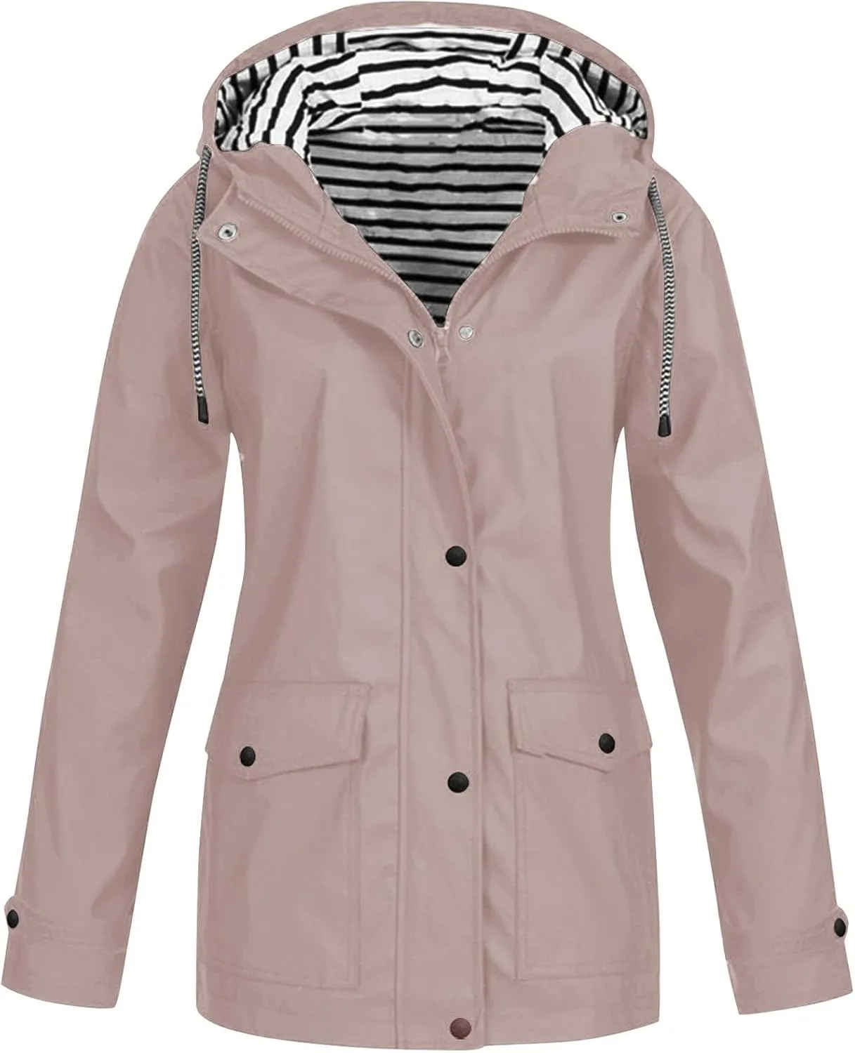 ZEFOTIM Rain Jacket Women with Hood Waterproof Lightweight Casual Raincoat Zip Up Hiking Jackets with Pockets Clothes
