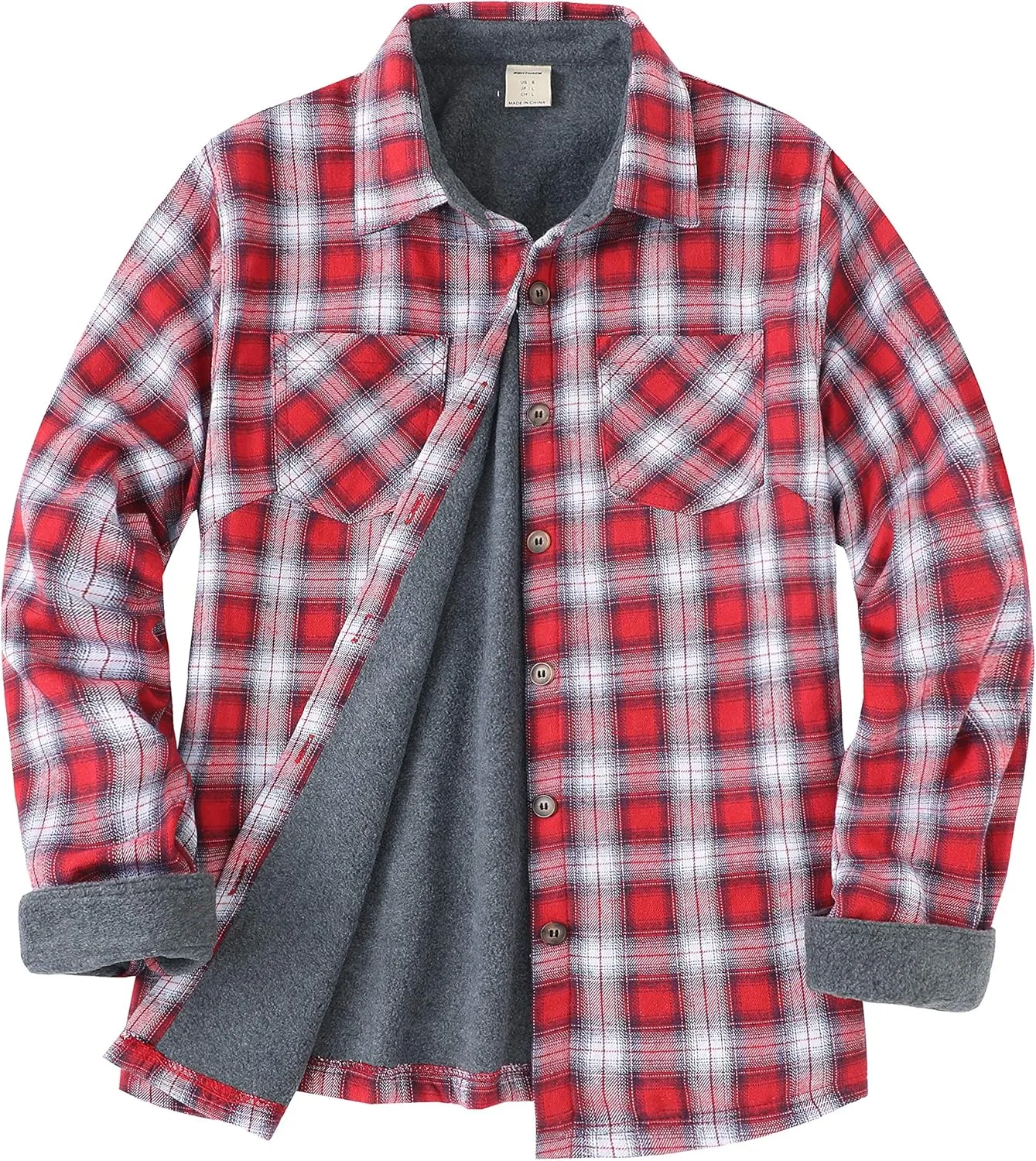ZENTHACE Women's Thermal Fleece Lined Plaid Button Down Flannel Shirt Jacket