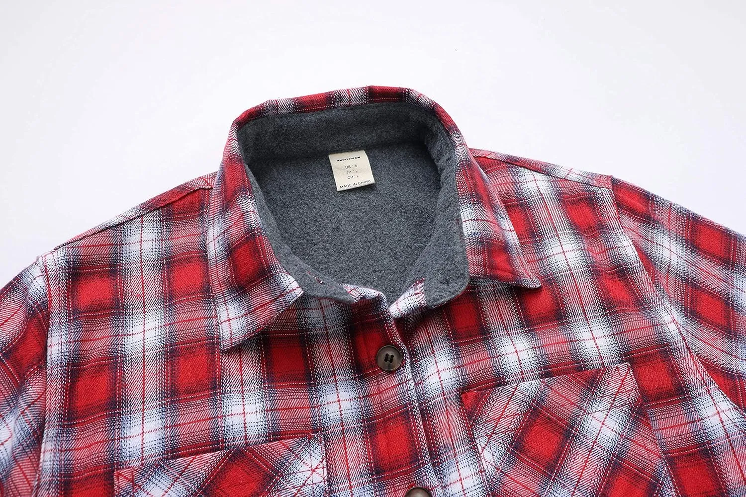 ZENTHACE Women's Thermal Fleece Lined Plaid Button Down Flannel Shirt Jacket