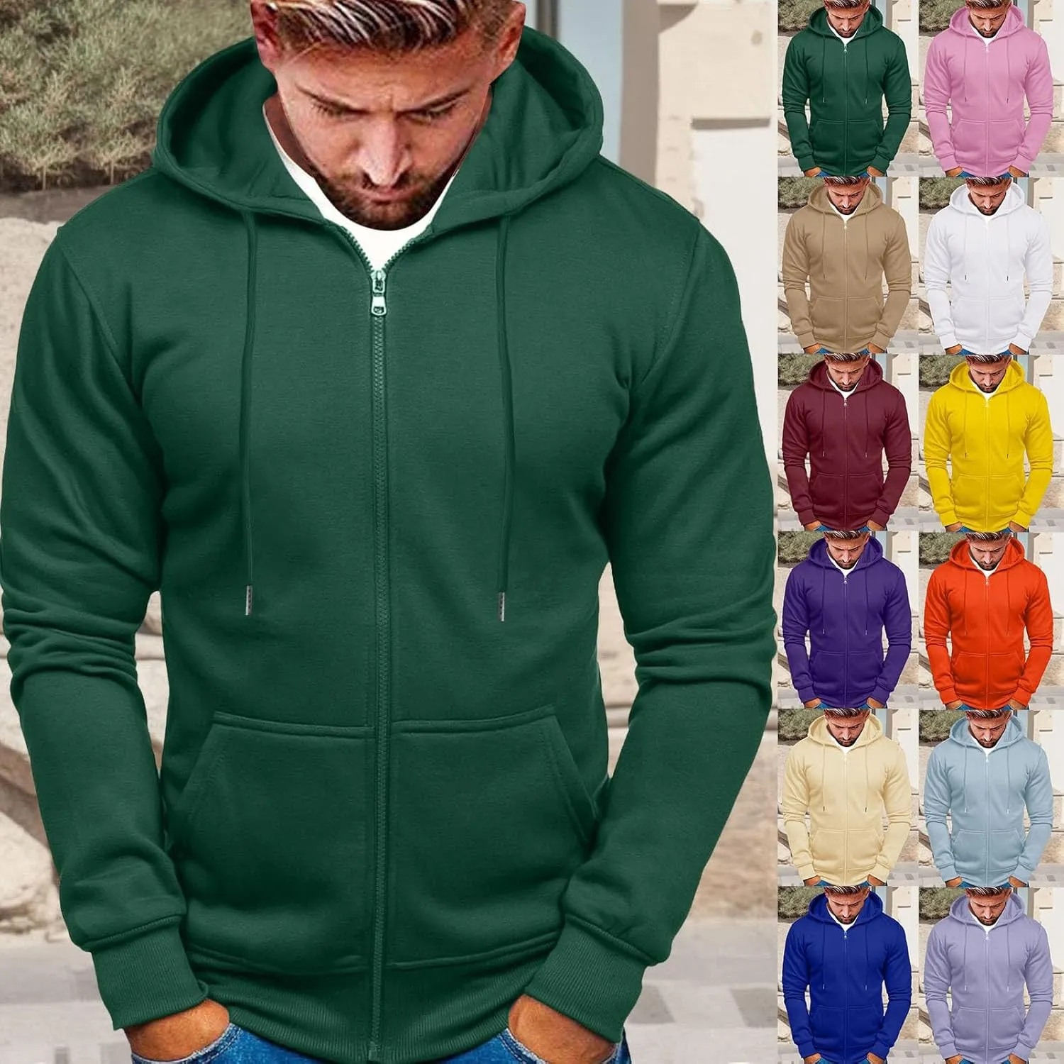 Zip Up Hoodie Men Mens Full Zip Casual Pullover Hoodies Fall Winter Work Sweatshirt Long Sleeve Drawstring Hoodies