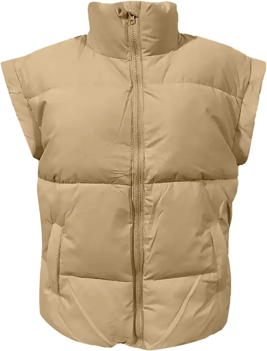 Zip Up Winter Coat Outerwear Vests Zipper Pocket Loose Sleeveless Jacket Coat Sleeveless Lightweight Puffer Jacket