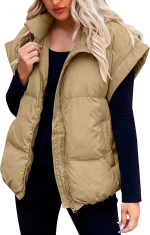 Zip Up Winter Coat Outerwear Vests Zipper Pocket Loose Sleeveless Jacket Coat Sleeveless Lightweight Puffer Jacket