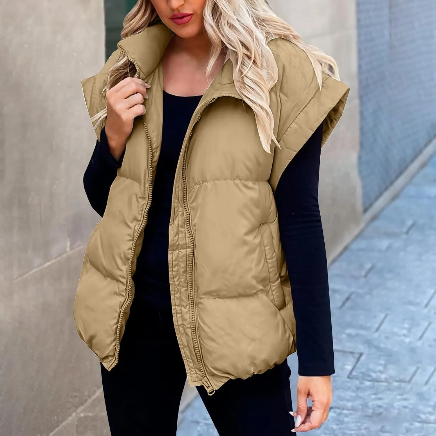 Zip Up Winter Coat Outerwear Vests Zipper Pocket Loose Sleeveless Jacket Coat Sleeveless Lightweight Puffer Jacket