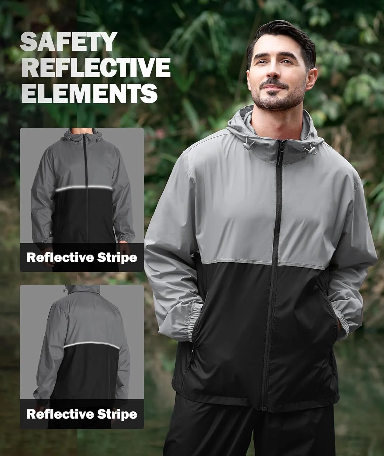 ZITY Men's Rain Jacket Waterproof with Hood Lightweight Raincoat for Golf Hiking Camping Cycling