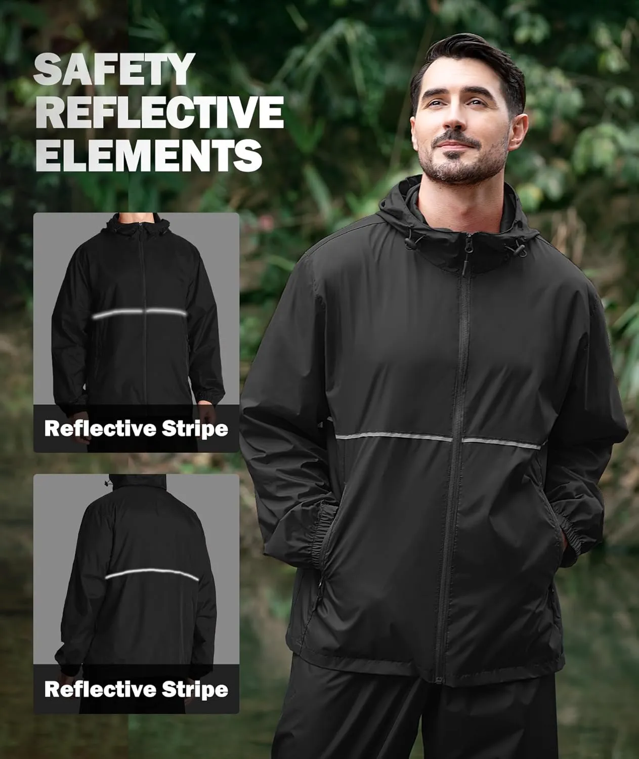 ZITY Men's Rain Jacket Waterproof with Hood Lightweight Raincoat for Golf Hiking Camping Cycling