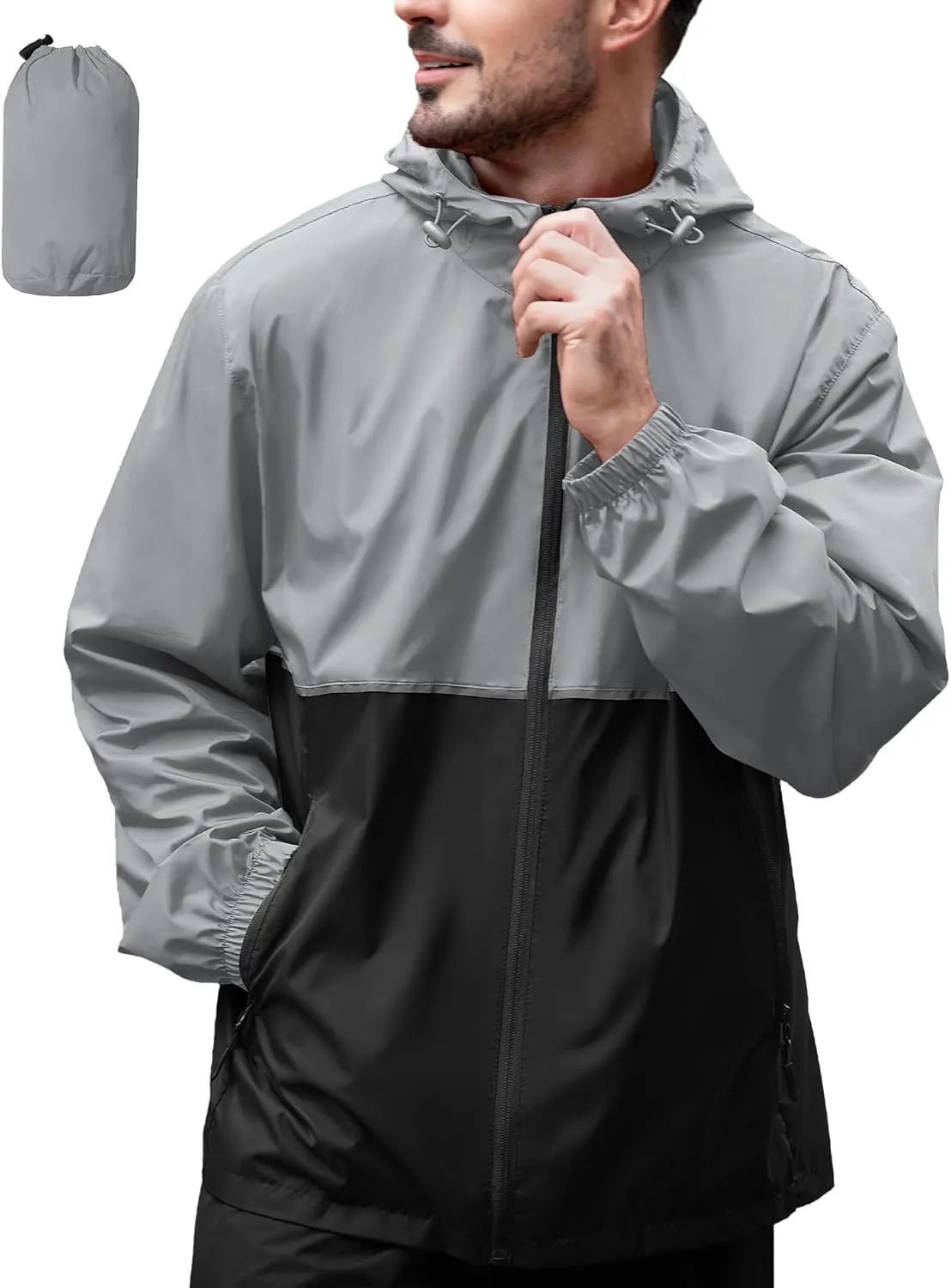 ZITY Men's Rain Jacket Waterproof with Hood Lightweight Raincoat for Golf Hiking Camping Cycling