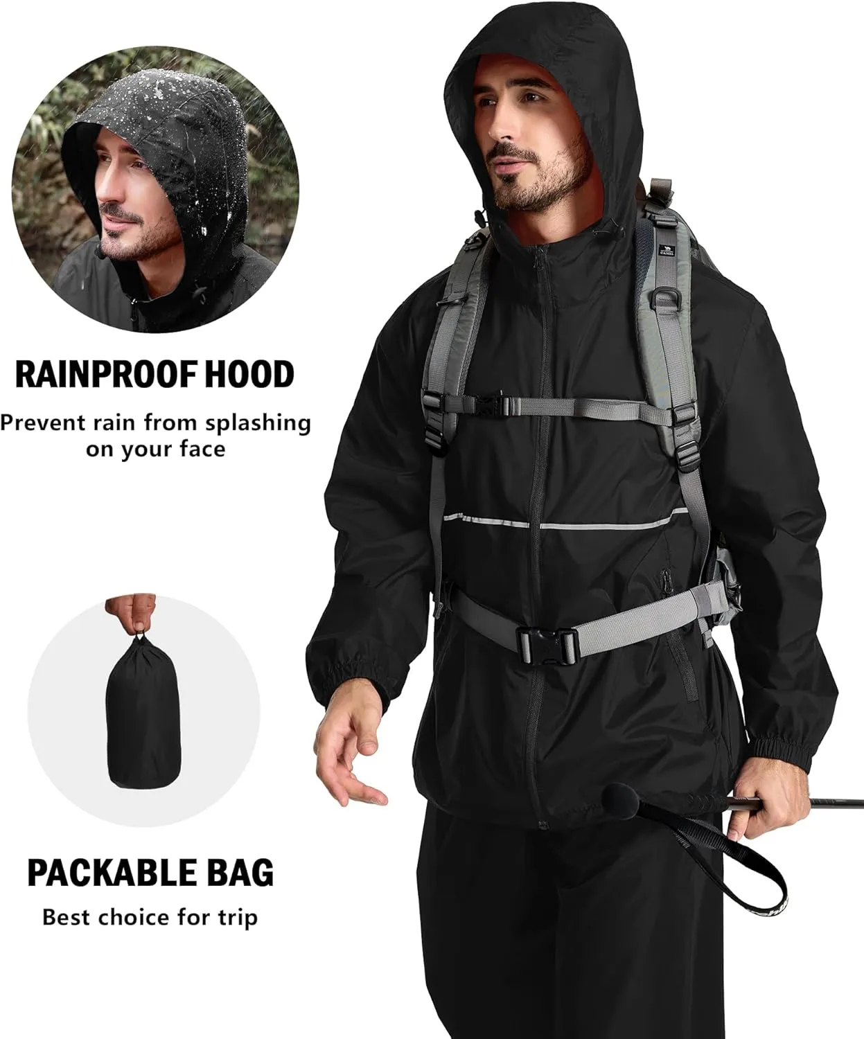 ZITY Men's Rain Jacket Waterproof with Hood Lightweight Raincoat for Golf Hiking Camping Cycling