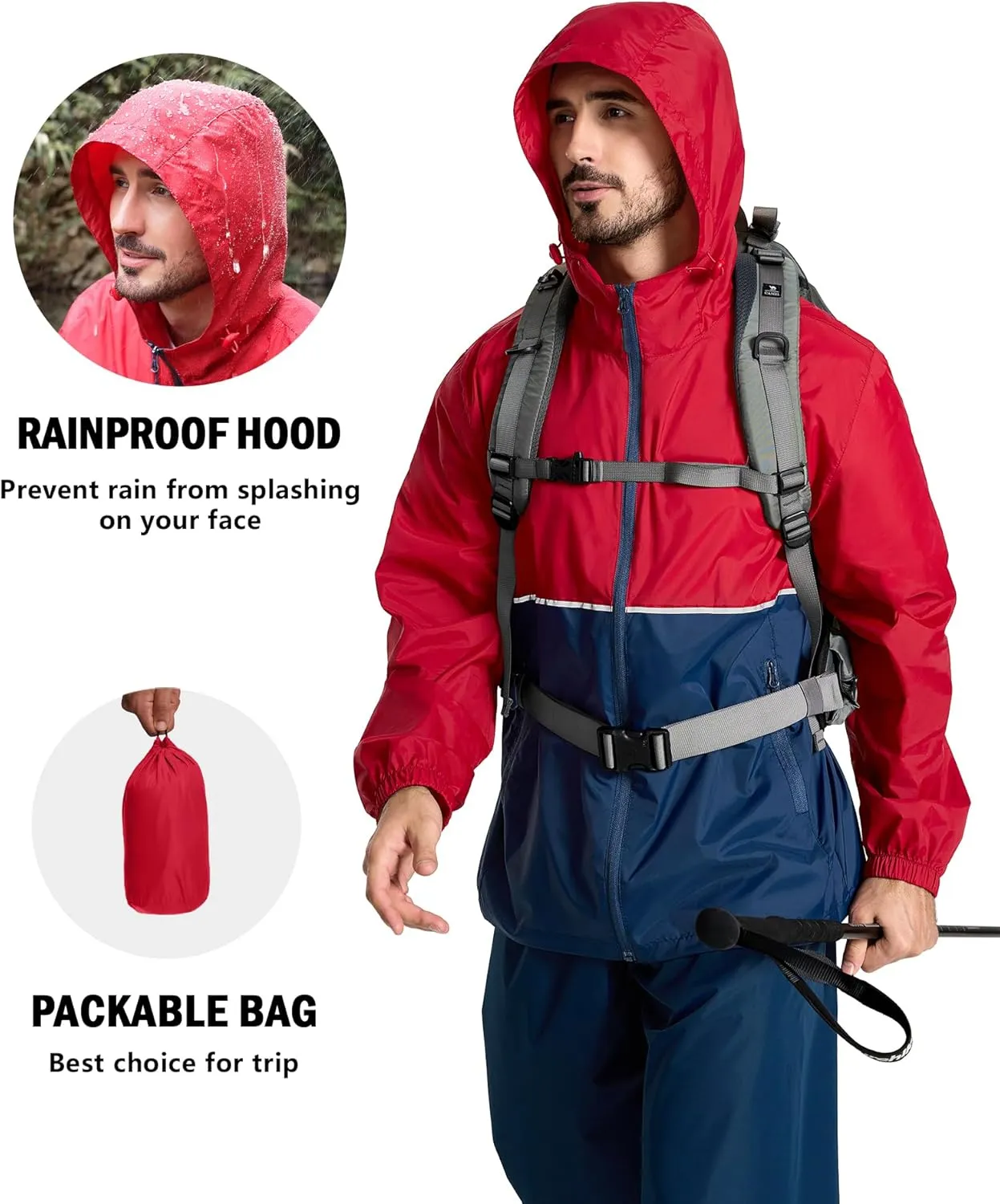 ZITY Men's Rain Jacket Waterproof with Hood Lightweight Raincoat for Golf Hiking Camping Cycling