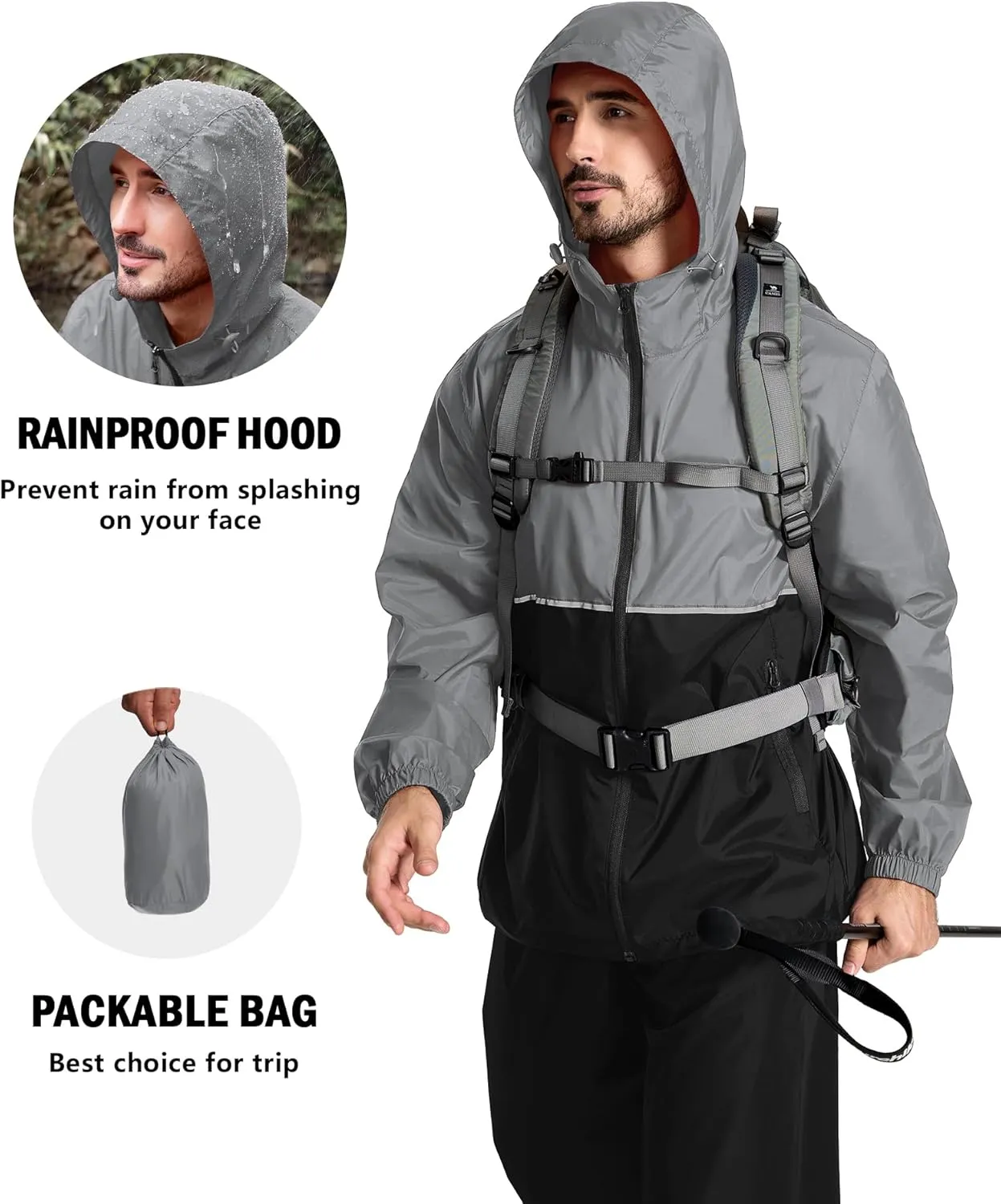 ZITY Men's Rain Jacket Waterproof with Hood Lightweight Raincoat for Golf Hiking Camping Cycling