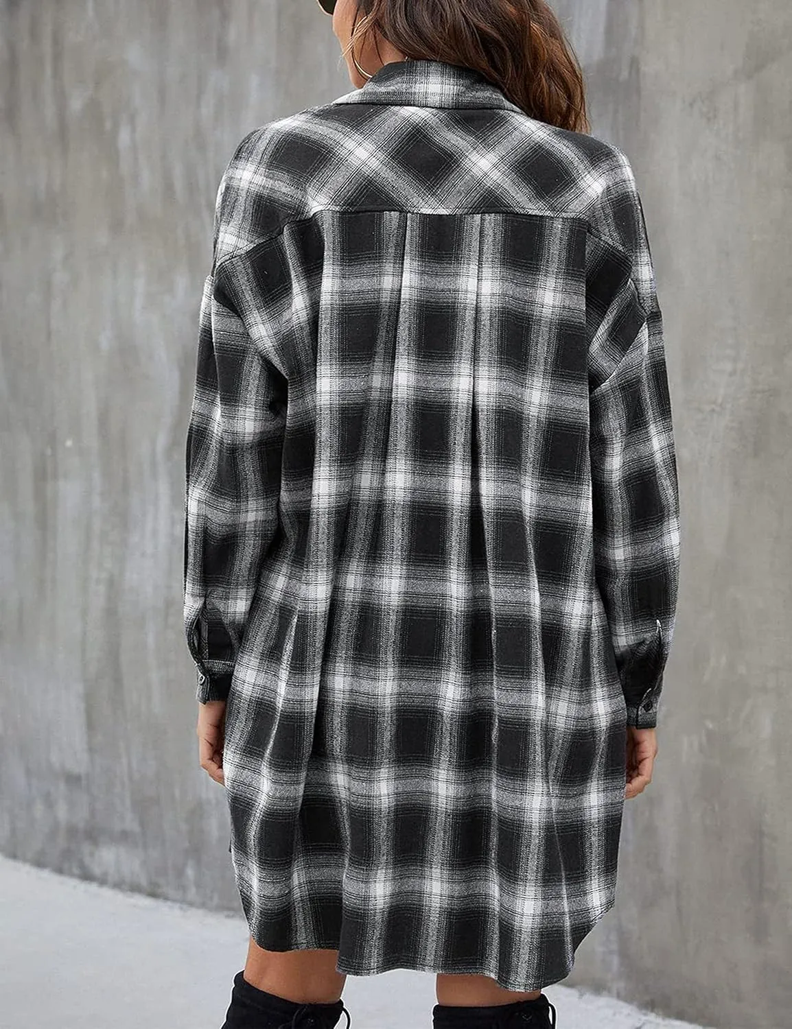 Zontroldy Womens Button Down Flannel Plaid Shirts Mid Long Casual Boyfriend Buffalo Pockets Shirt Jacket Shacket Coat