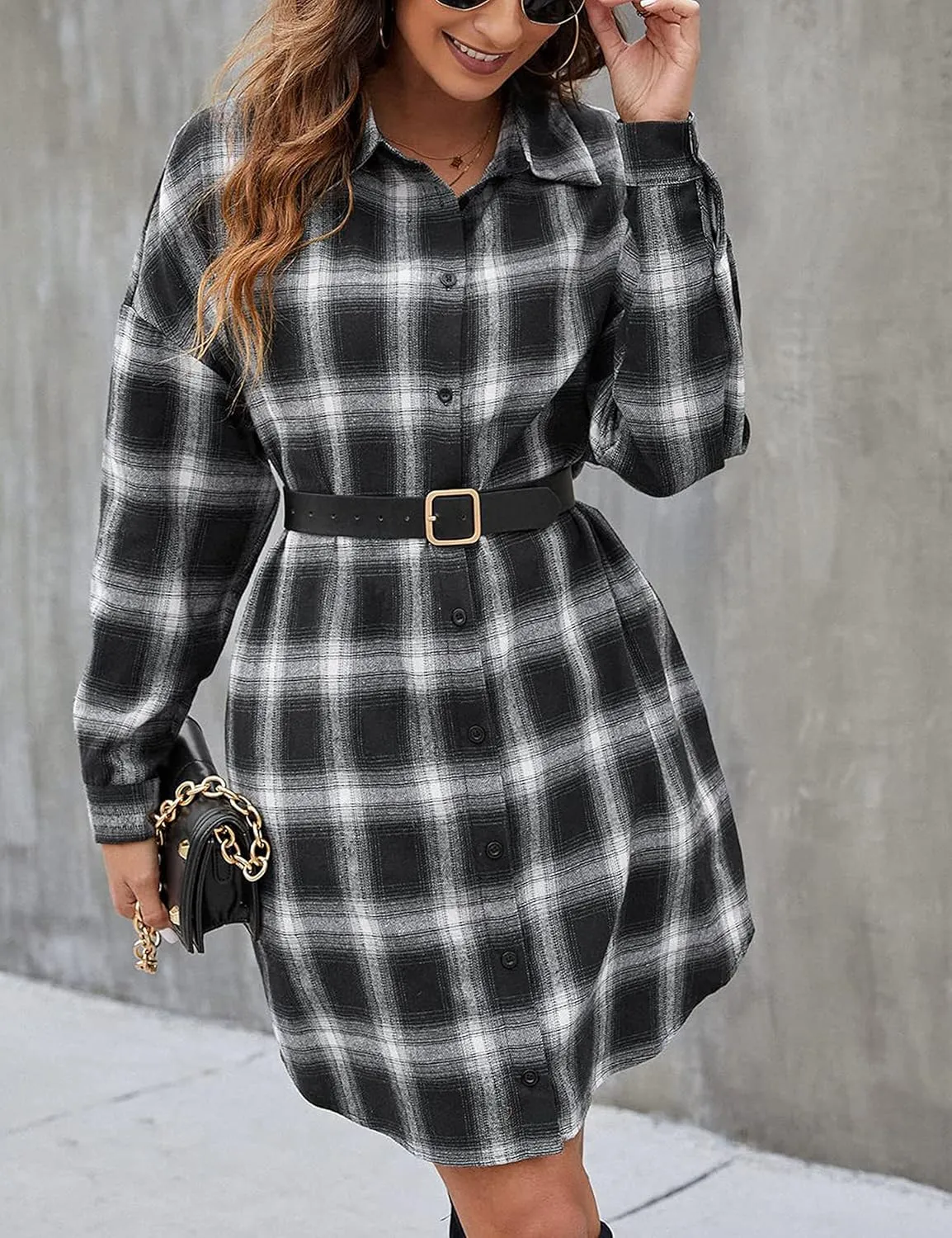 Zontroldy Womens Button Down Flannel Plaid Shirts Mid Long Casual Boyfriend Buffalo Pockets Shirt Jacket Shacket Coat