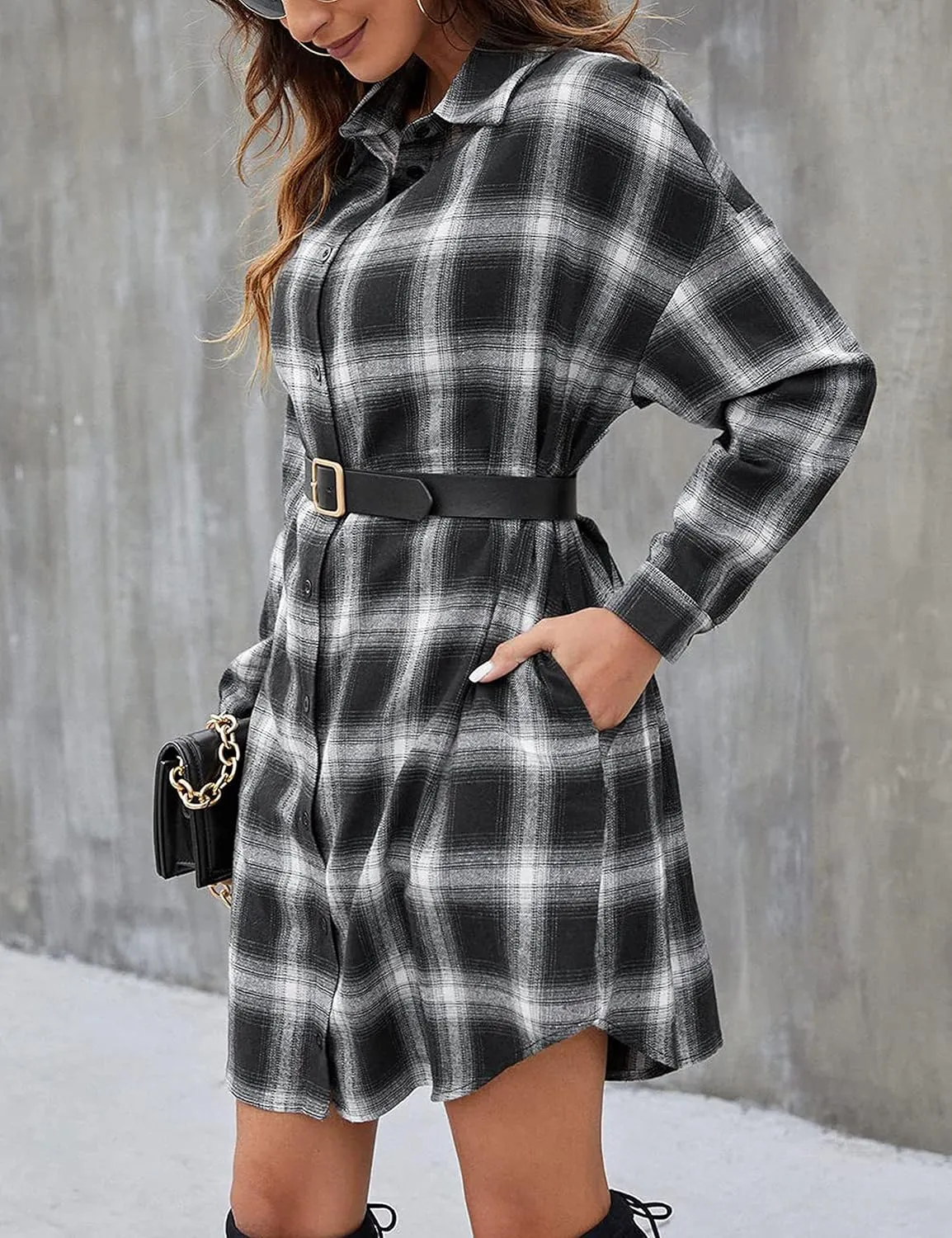 Zontroldy Womens Button Down Flannel Plaid Shirts Mid Long Casual Boyfriend Buffalo Pockets Shirt Jacket Shacket Coat