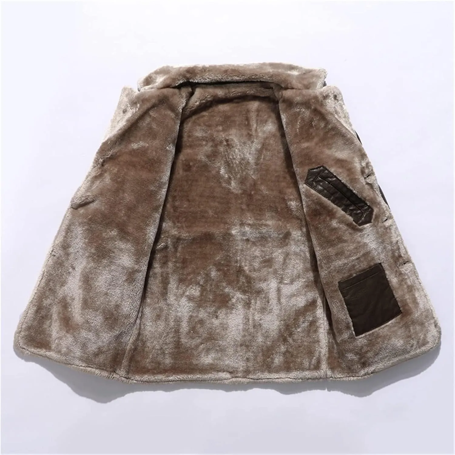 ZWRXW Mens PU Leather Long Jackets Faux Fleece Sherpa Lined Trench Coats Heavyweight Button Up Fur Collar Winter Warm Cloak