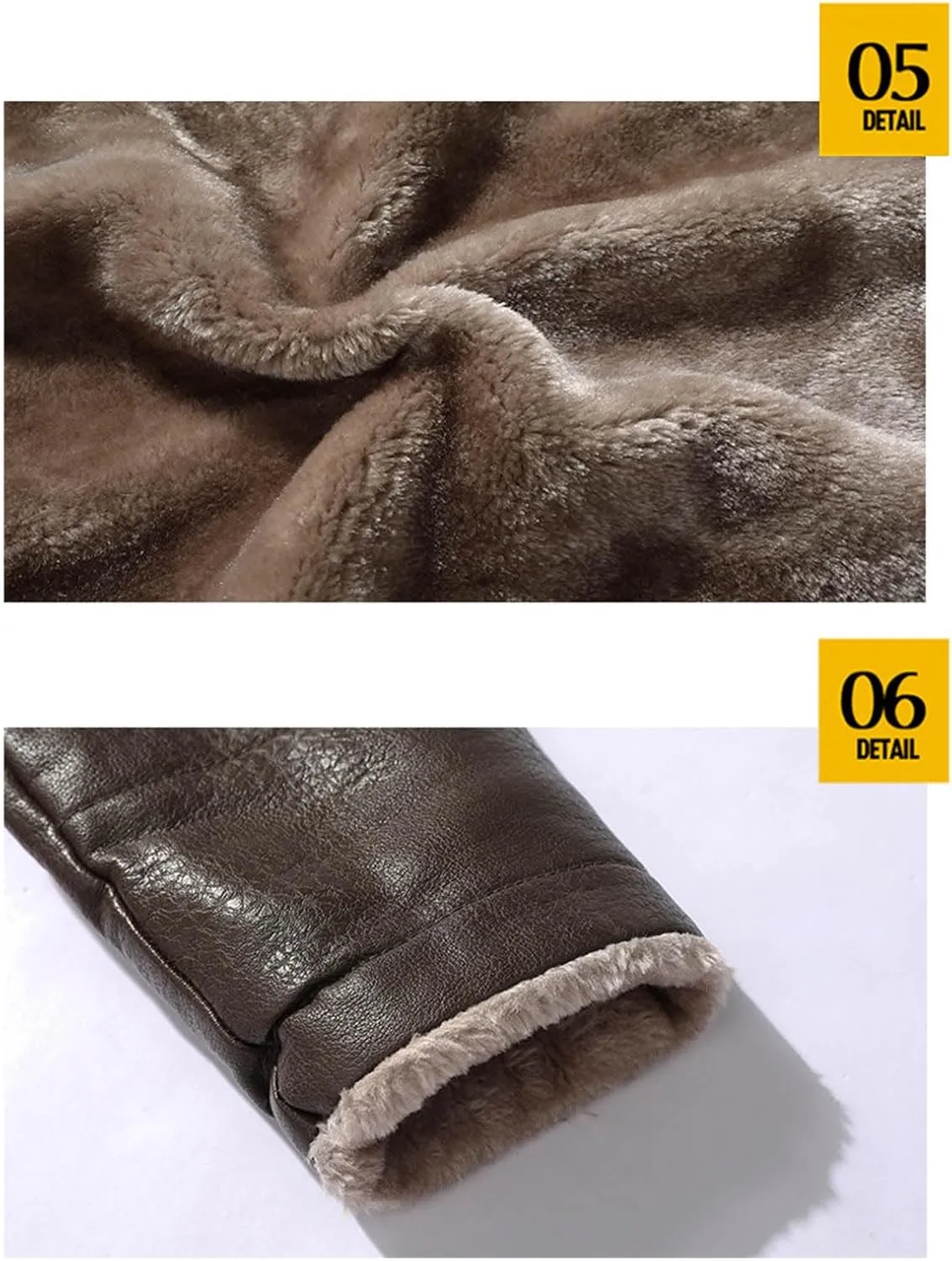 ZWRXW Mens PU Leather Long Jackets Faux Fleece Sherpa Lined Trench Coats Heavyweight Button Up Fur Collar Winter Warm Cloak
